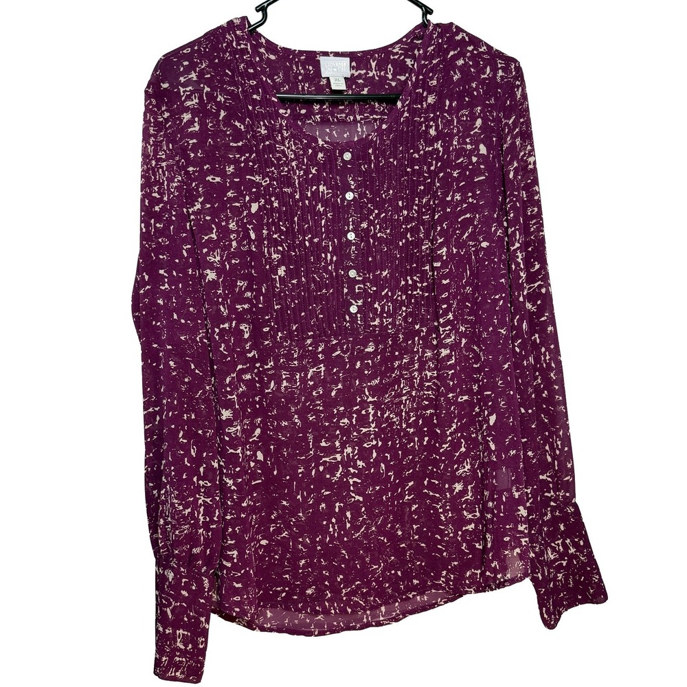 Converse One Star Womens‎ XL Purple Abstract Print Henley Blouse Top